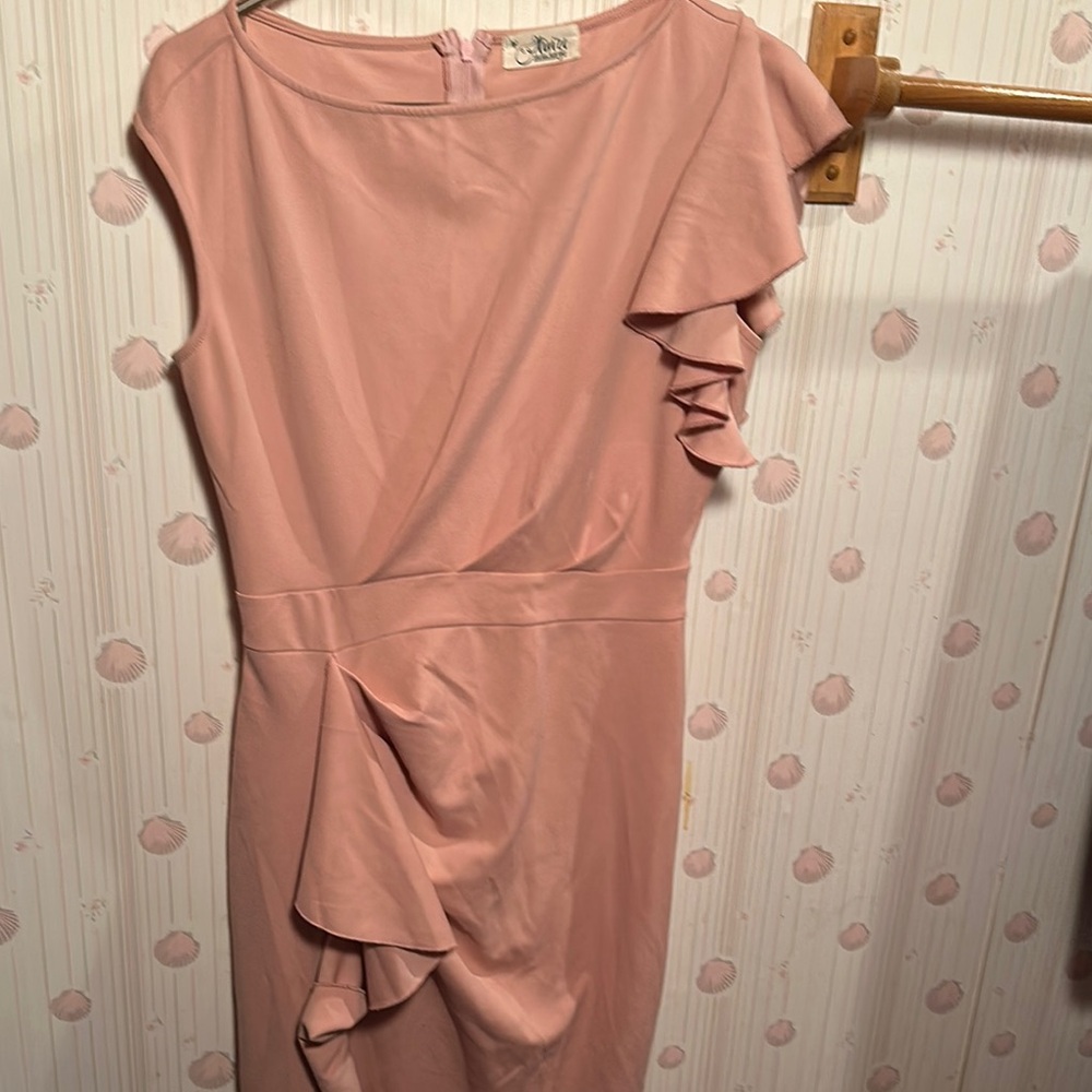 The Limited Pink Asymmetrical Sheath Dress with Flutter Sleeves